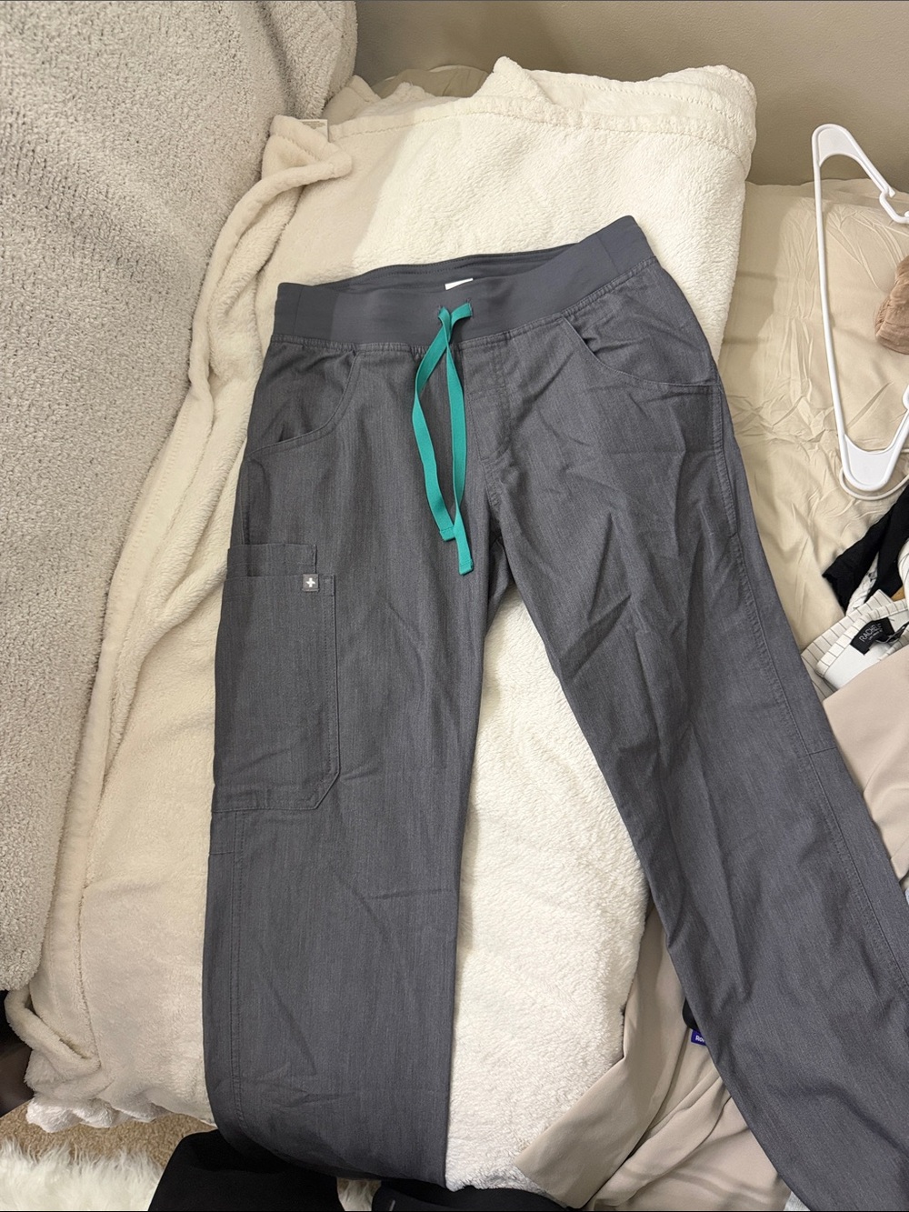 Figs Kids Charcoal Joggers with Teal Drawstring